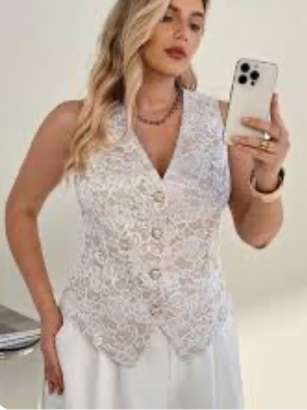 SHEIN White Lace Button Front Vest